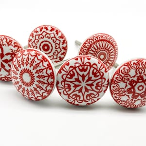 RED WHITE Mosaic Ceramic Knobs Vintage Wardrobe handle Drawer knob Cabinet pulls  B73