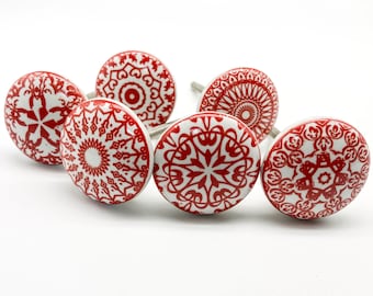 RED WHITE Mosaic Ceramic Knobs Vintage Wardrobe handle Drawer knob Cabinet pulls  B73