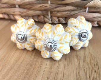 YELLOW PUMPKIN KNOBS Hand painted Knobs, Polka Stripe knobs, Cabinets, Wardrobe, Handles, Knobs, Pulls, Set of 2/4/6/8/10/12/14/16/18/20 B77