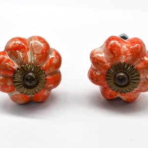 ORANGE PUMPKIN ANTIQUE Ceramic Hand painted Knobs, Vintage Wardrobe Drawer Cabinet pulls handles knobs B55