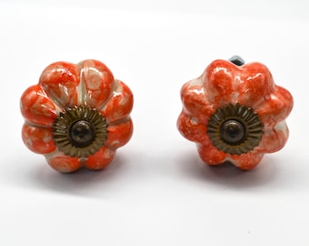 ORANGE PUMPKIN Antik Keramik Hand bemalt Knäufe, Vintage Schrank Schublade Schrank Griffe Knäufe B55