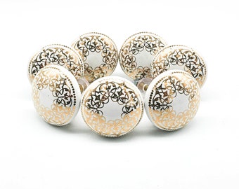 POSITIVE WHITE GOLD Mosaic Ceramic Handcrafted Knobs Vintage Chic Cabinet Wardrobe Drawer Handles Pulls Set of 2/4/6/8/10/12/14/16/18/20 B54