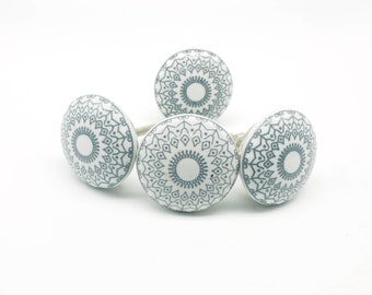 POSITIVE GREY WHITE Moroccan Ceramic Handcrafted Knobs, Vintage Cabinet Wardrobe Drawer Handles Pulls, knobs for drawers B01
