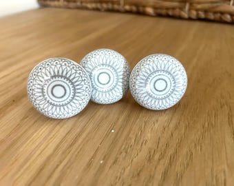 Puxadores de porta em cerâmica mosaico cinza positivo, puxadores artesanais, puxadores vintage para armários, puxadores de gaveta, maçanetas, puxadores para armários B01 4