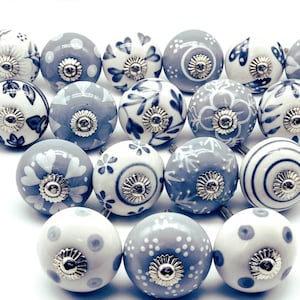 GRIJS WIT Keramische Handgemaakte Knoppen Vintage Kast Kledingkast Lade Handgrepen Trekt Set van 2/4/6/8/10/12/14/16/18/20 B07