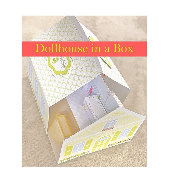 Printable Dollhouse in a Box/PDF Template Download, DIY Paper Craft Mini House, Play Set, Diorama