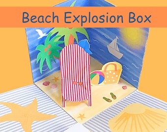Modèle de boîte d'explosion de plage imprimable bricolage pour les vacances, les week-ends, les fêtes et les lunes de miel