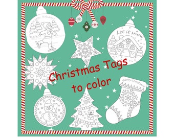 Christmas Ornaments to color/Christmas Tags Printable/Coloring Pages Kids/PDF Pattern/Papercraft Template/Vintage Christmas Decor/A4 Print