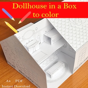 DIY Paper Dollhouse with 2 Floors to Print, Color and Assemble - Instant Download