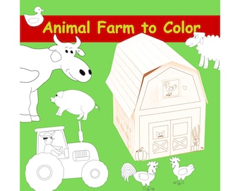 DIY Printable Paper Animal Farm to Color & Assemble with Cute Animals/Kids 3D Craft Kit