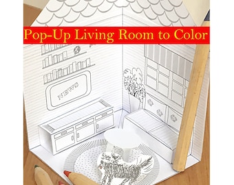 DIY Printable Paper Pop-Up Living Room to Color & Assemble/Creative 3D Project/Coloring Fun