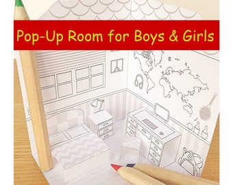 DIY Printable Paper Pop-Up Bedroom for Boys & Girls to Color/Kids 3D Craft Activity