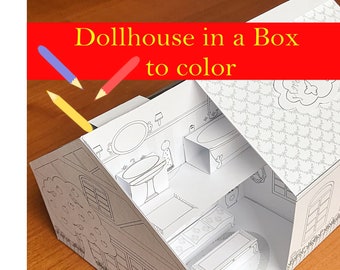 DIY Printable Paper Dollhouse in a Box to color & assemble/3D Paper Craft Kit/PDF Download