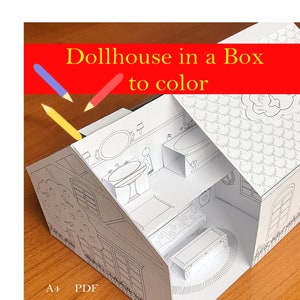 Ausdruckbares Puppenhaus in Box zum bemalen & zusammenbauen/DIY Paper Craft Kit/ PDF Download Bild 1