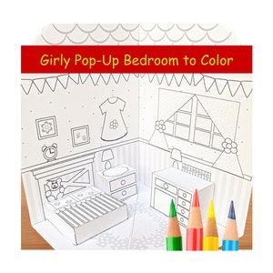 Printable Girly Pop-Up Bedroom to Color & Assemble/Kids DIY Paper Craft Project