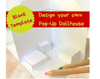 Modèle de maison pop-up vierge bricolage/page à colorier à imprimer/activité créative d'artisanat pour les enfants