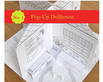 Printable Pop-Up Dollhouse No. 1 to Color & Assemble/Small Gifts/Kids project/PDF Download