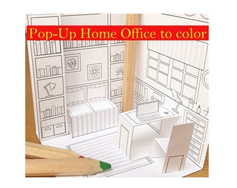 DIY Printable Paper Pop-Up Home-Office to Color & Assemble/Kids 3D Paper Craft Project