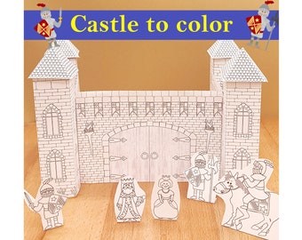 Castle to Color & Assemble/Princess, Queen, King, Knights, Wizard/DIY Gift/PDF Download/Diorama House/Pretend Play Gift/Kids Toys