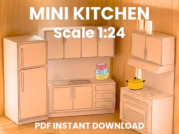 DIY Miniature Kit, Printable 1:24 Scale Kitchen Furniture PDF Download