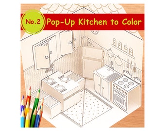 Printable Pop-Up Kitchen No.2 to Color & Assemble/Kids DIY Paper Craft Activity