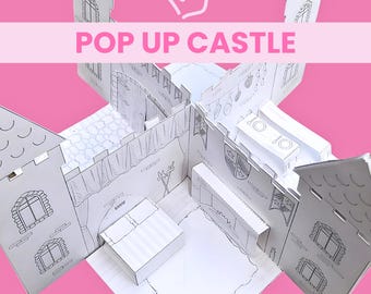 Castello pop-up di carta, progetto di artigianato per famiglie, attività di colorazione - Download immediato di PDF e PNG