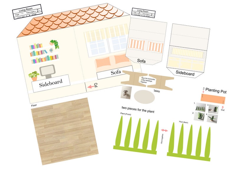 Kit de création de maison de poupée en papier imprimable bricolage avec chambre, salon, salle de bain, cuisine/projet 3D pour enfants image 10