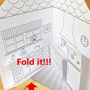 DIY Printable Paper Pop-Up Kitchen NO. 1 to Color & Assemble/Kids 3D Paper Craft Project image 5