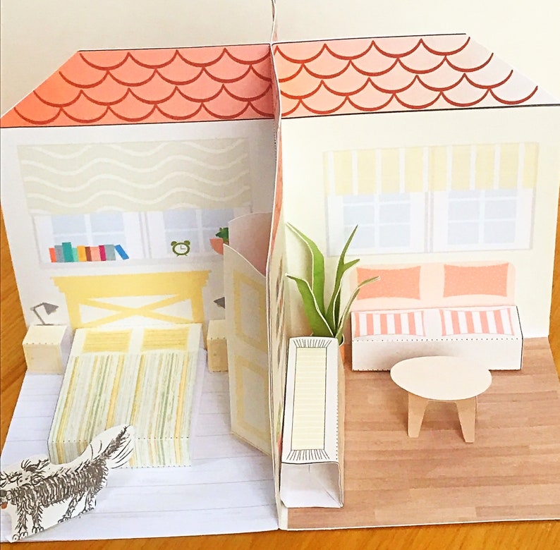 Kit de création de maison de poupée en papier imprimable bricolage avec chambre, salon, salle de bain, cuisine/projet 3D pour enfants image 2