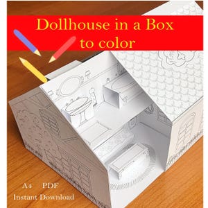 Casa de muñecas de papel DIY en una caja: kit de casa de muñecas, plantilla imprimible para niños, descarga instantánea