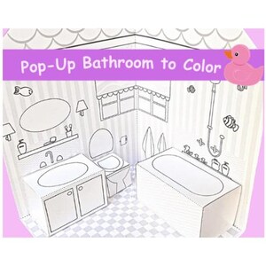 Kit de manualidades para casa de muñecas desplegable con baño (PDF), plantilla de casa de papel imprimible, descarga instantánea