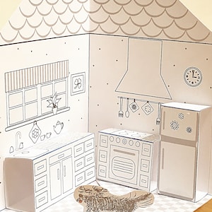 DIY Printable Paper Pop-Up Kitchen NO. 1 to Color & Assemble/Kids 3D Paper Craft Project image 2