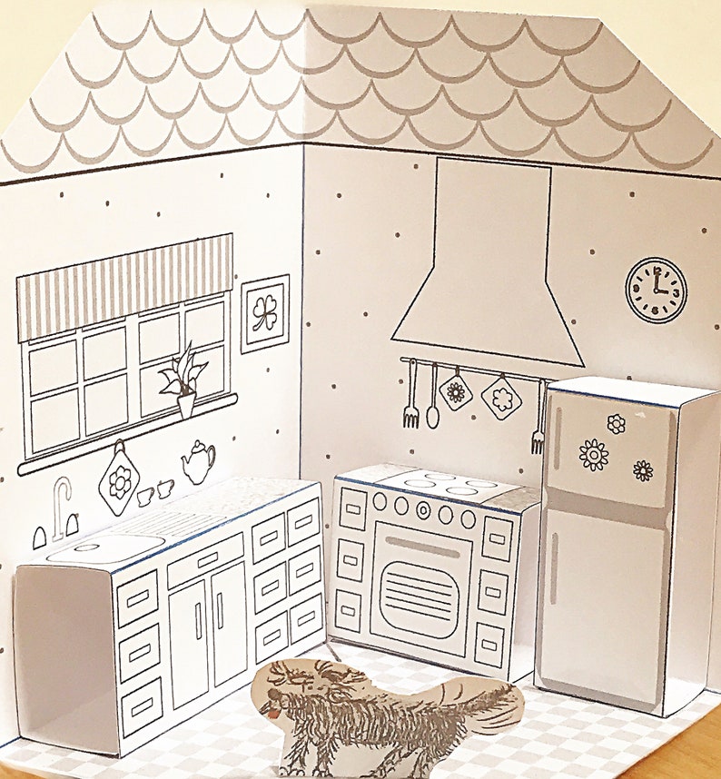 DIY Printable Paper Pop-Up Kitchen NO. 1 to Color & Assemble/Kids 3D Paper Craft Project image 2