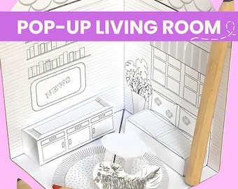 Pop Up Room, Printable Paper Dollhouse, Coloring Activity, PDF Instant Download