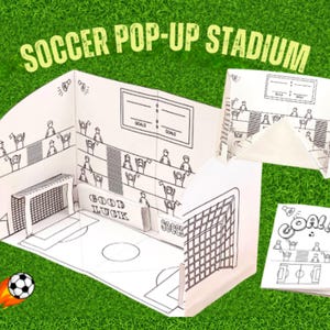 Campo de futebol 3D pop-up, vale-presente e molde em PDF para impressão – Ideia para promoção de futebol e kit de artesanato para jogos DIY