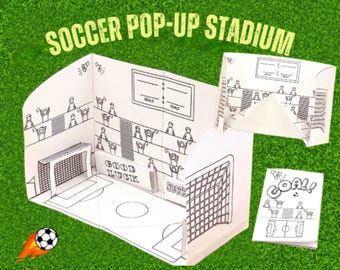 Mini Soccer Field, Pop Up Card, Cut and Color, Instant Download