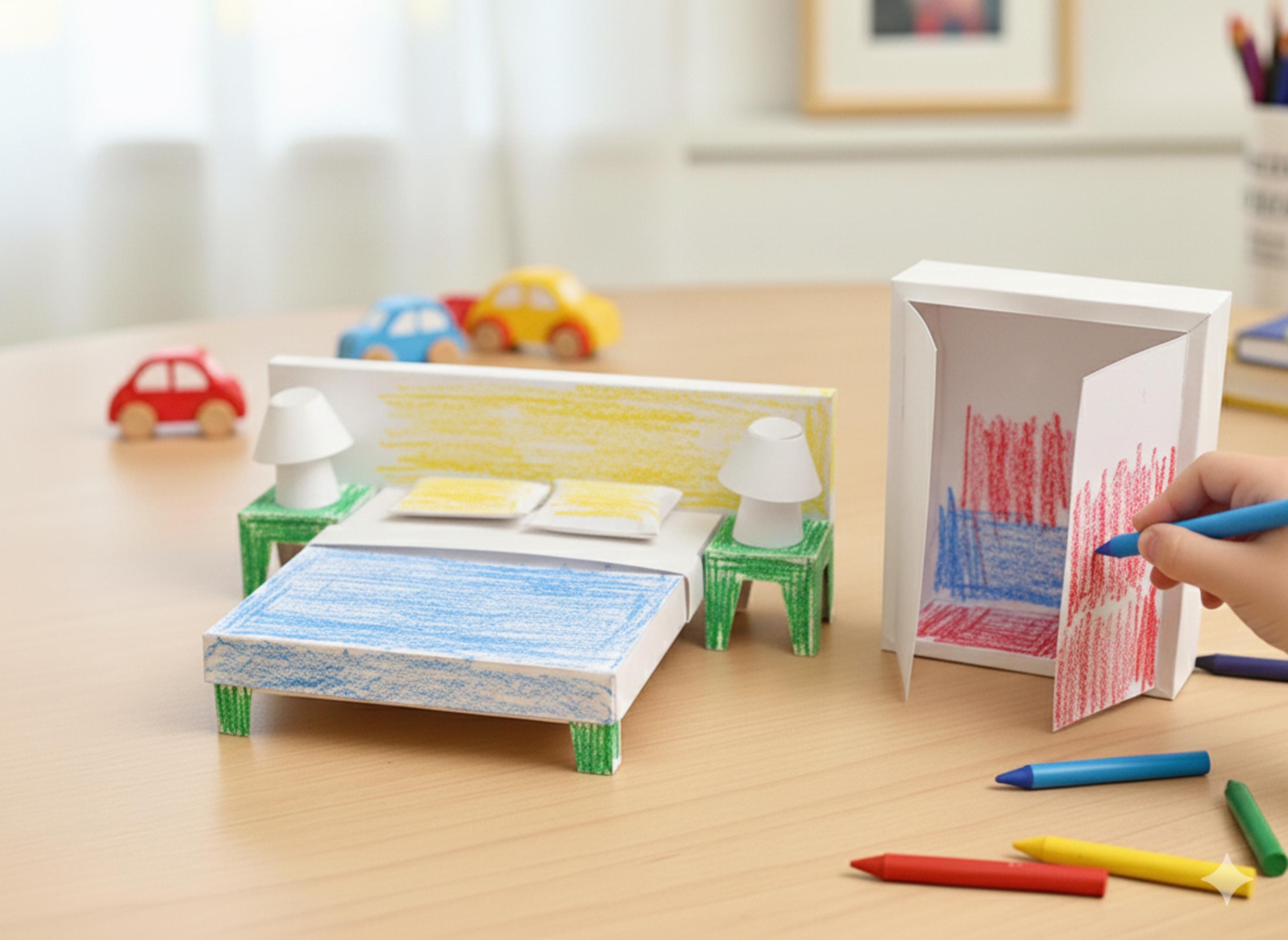 DIY Miniature Dollhouse Kit, Printable Furniture, Bedroom Scale 1:24 ...
