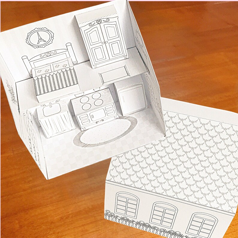 Ausdruckbares Puppenhaus in Box zum bemalen & zusammenbauen/DIY Paper Craft Kit/ PDF Download Bild 9