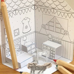 DIY Printable Paper Pop-Up Dollhouse No. 1 w/Kitchen, Bathroom, Livingroom, Bedroom/3D Project image 6