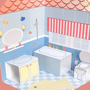 Kit de création de maison de poupée en papier imprimable bricolage avec chambre, salon, salle de bain, cuisine/projet 3D pour enfants image 5