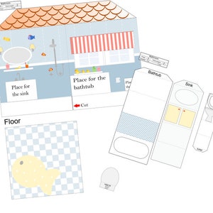 Kit de création de maison de poupée en papier imprimable bricolage avec chambre, salon, salle de bain, cuisine/projet 3D pour enfants image 8