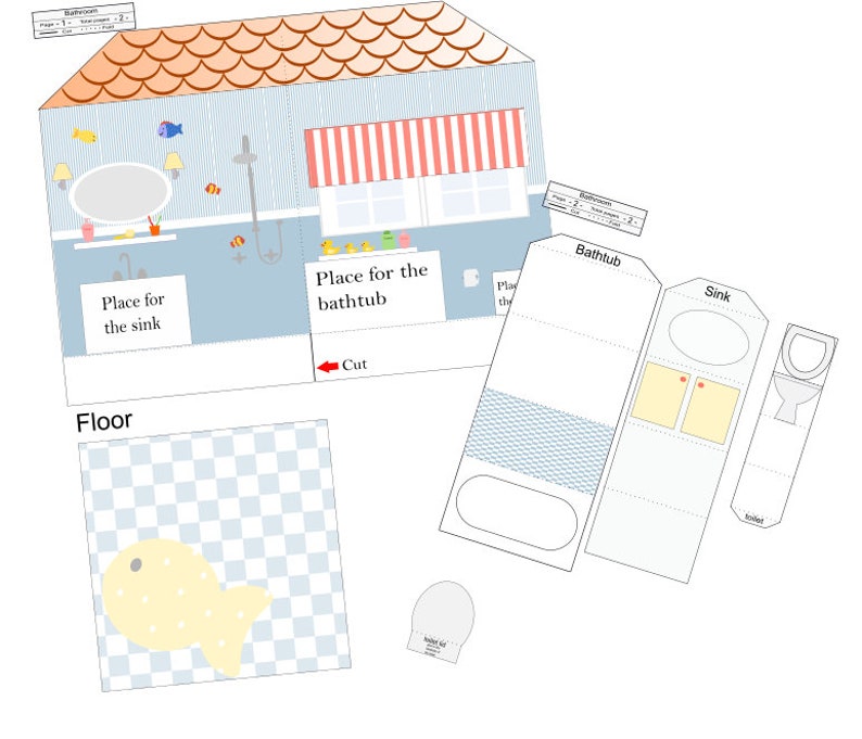 Kit de création de maison de poupée en papier imprimable bricolage avec chambre, salon, salle de bain, cuisine/projet 3D pour enfants image 8