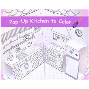 Kit de artesanato faça você mesmo para cozinha de casa de bonecas pop-up nº 1, modelo de casa de papel para impressão, download instantâneo