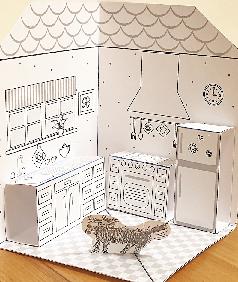 DIY Printable Paper Pop-Up Dollhouse No. 1 w/Kitchen, Bathroom, Livingroom, Bedroom/3D Project image 7