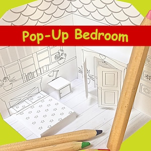 Printable Pop-Up Bedroom to Color & Assemble, PDF Instant Download