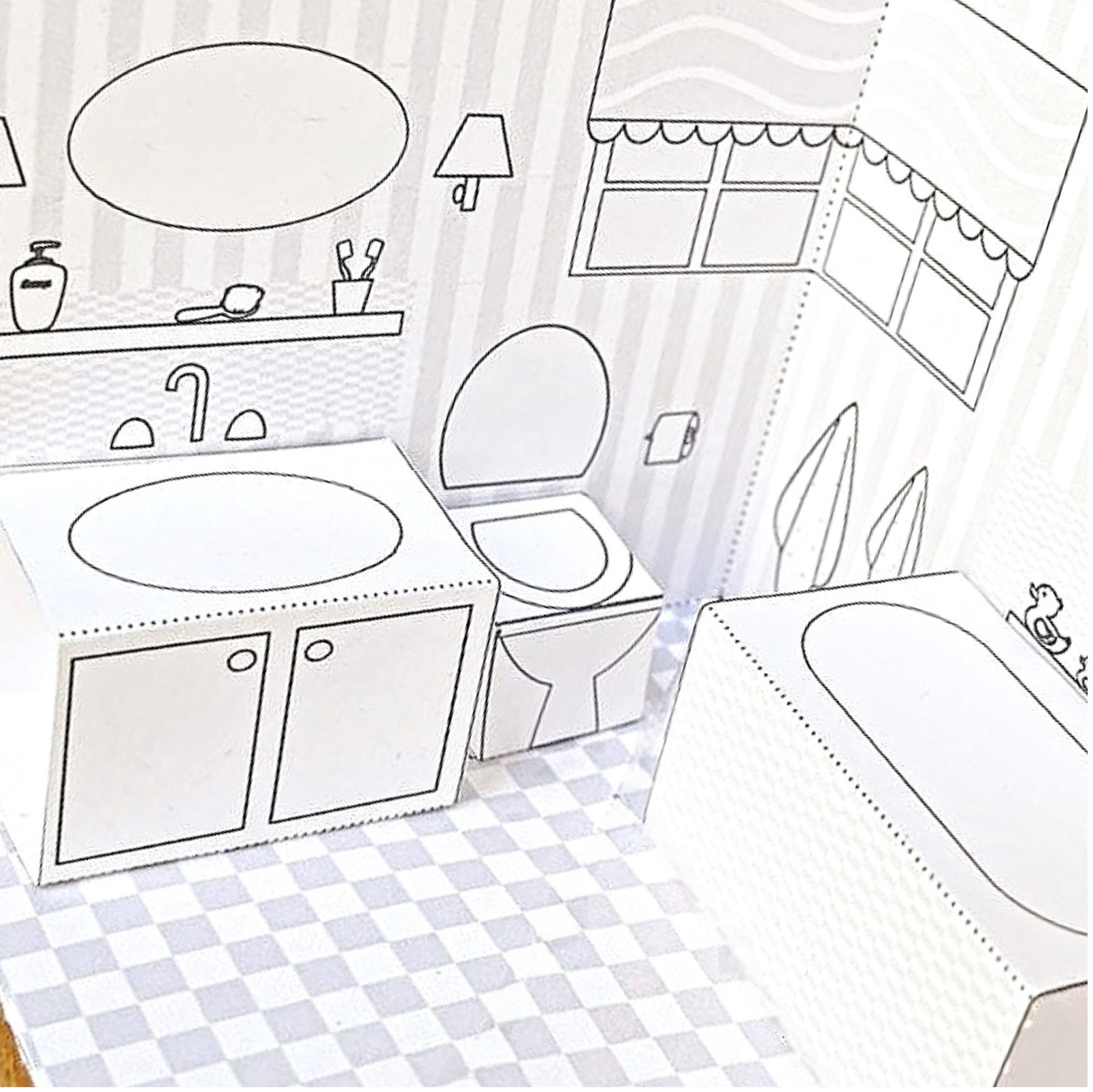 DIY Printable Paper Popup Bathroom to Color & Assemble/kids 3D Craft