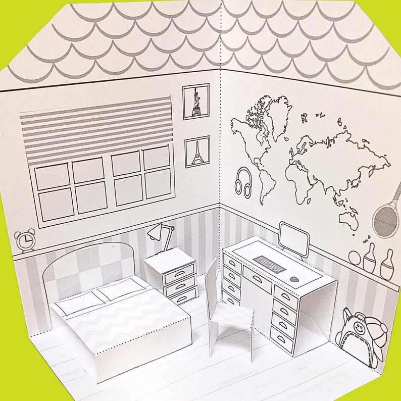 Printable Dollhouse Bedroom, Pop up Room, Coloring Activity, PDF ...