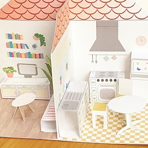 Kit de création de maison de poupée en papier imprimable bricolage avec chambre, salon, salle de bain, cuisine/projet 3D pour enfants image 3