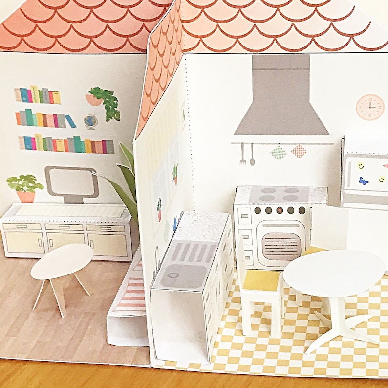 Kit de création de maison de poupée en papier imprimable bricolage avec chambre, salon, salle de bain, cuisine/projet 3D pour enfants image 3