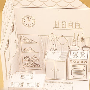 DIY Printable Paper Pop-Up Kitchen No.2 to Color & Assemble/Kids 3D Paper Craft Activity zdjęcie 4